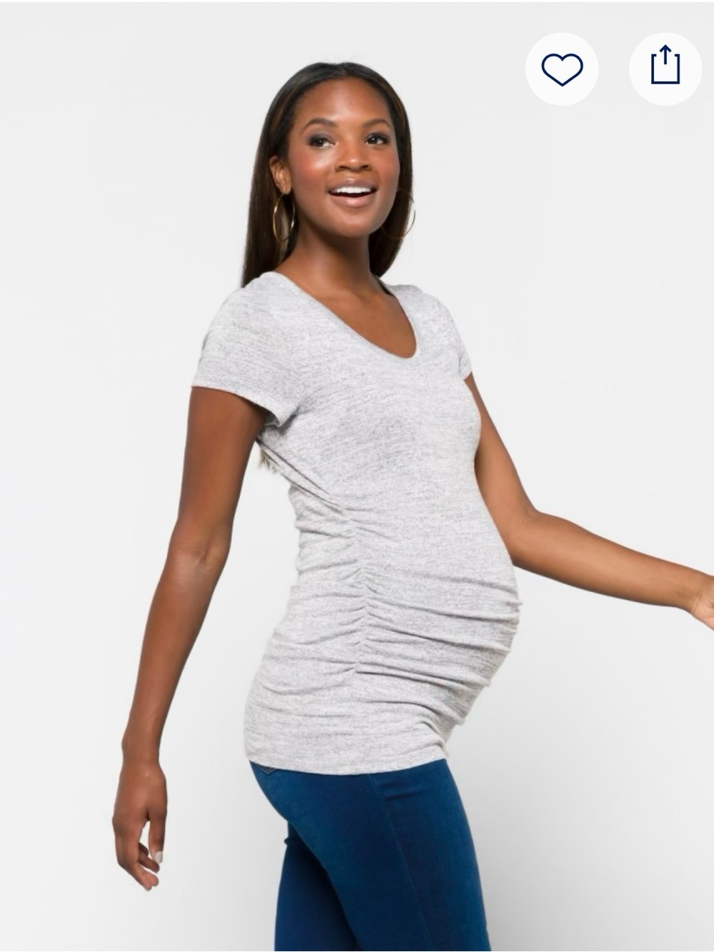 Market & Spruce Light Heather Gray Maternity Scoop Neck Neck Ruched Knit Tee